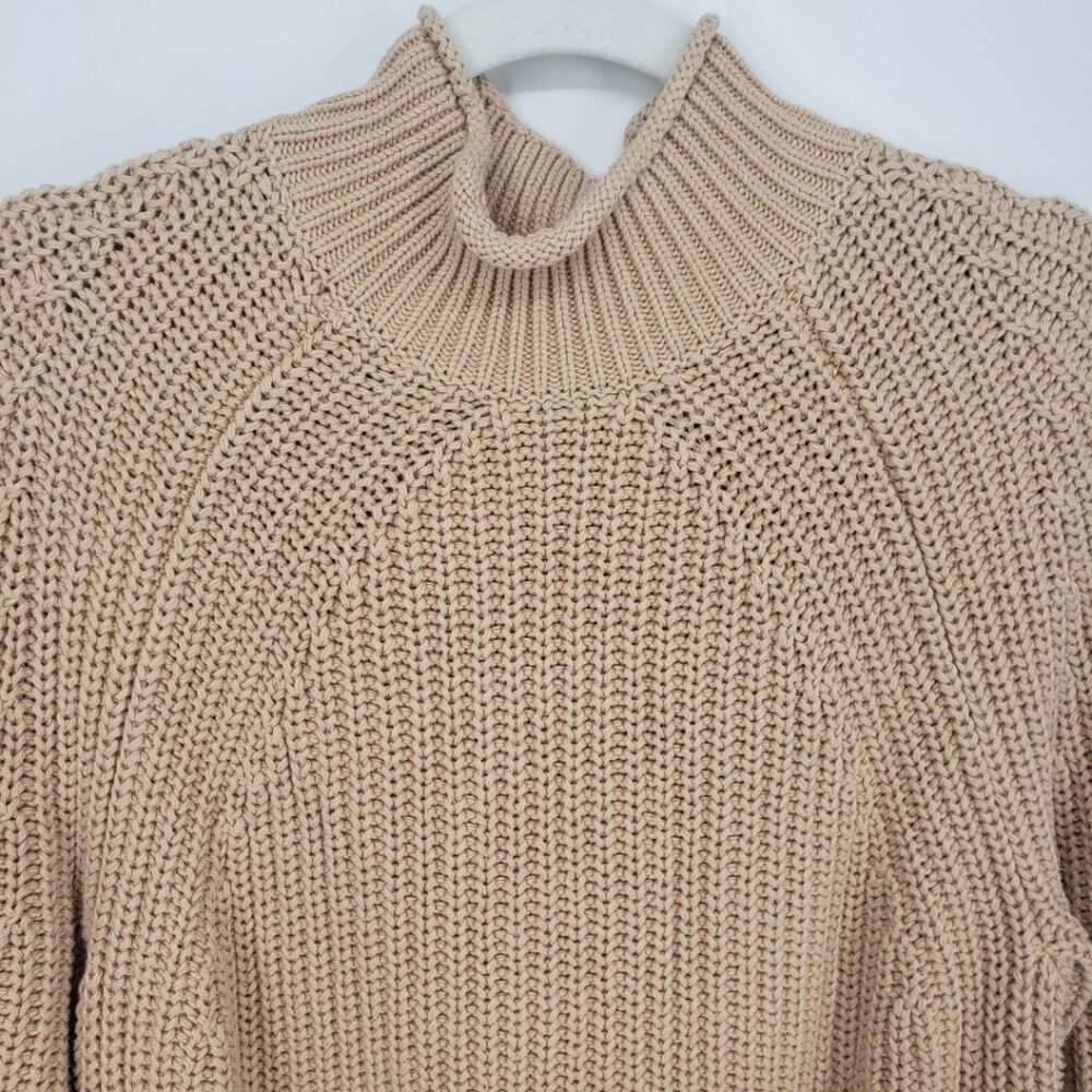 J. Crew Relaxed Roll Neck Sweater S Womens Chunky Knit Mock Neck BE159 Khaki Tan - Picture 7 of 8